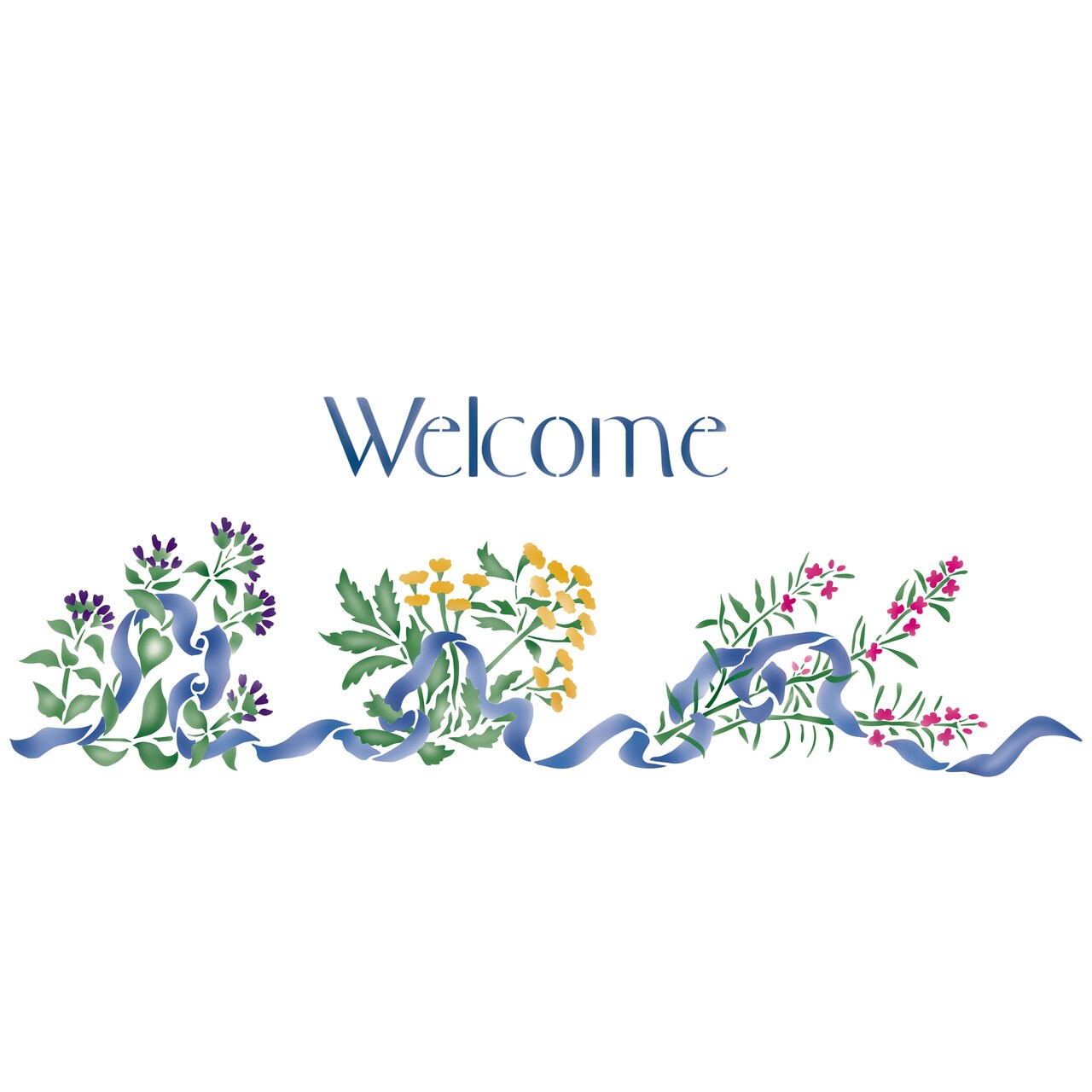 Welcome Herbs and Ribbon Wall Stencil | 2552 by Designer Stencils | Word & Phrase Stencils | Reusable Art Craft Stencils for Painting on Walls, Canvas, Wood | Reusable Plastic Paint Stencil for Home Makeover | Easy to Use & Clean Art Stencil